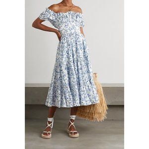 NWT Agua Bendita Banana Acacias Dress Floral Midi Cotton Off Shoulder Tiered XS